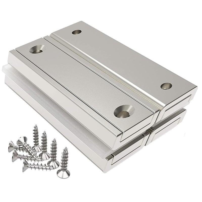 Magnetpro 4 Pieces of Rectangular Magnets 120 LB Force Size 2.36" x 0.79" x 0.24" with Hole and Steel Capsule, Household and Industrial Pot Magnet with Screws - Image 1